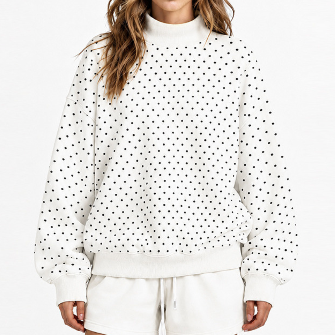 Wholesale Mock Neck Sweatshirt Women's Polka-Dot Fleece Pullover
