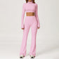 High-Neck Cropped Long Sleeve + Flared Leg Pants 2-Piece Set