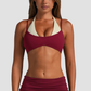 Wholesale Women's Halter Neck Faux Two-Piece Sports Bra with Adjustable Straps