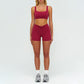Square neckline backless sports bra + athletic slimming shorts 2-piece set