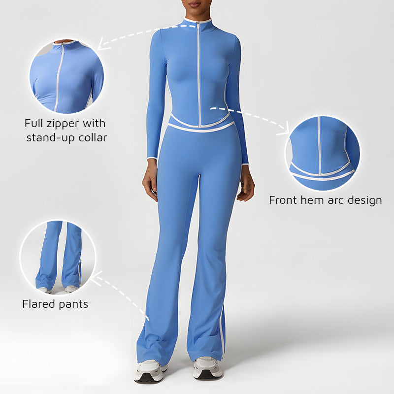 Quick-Drying Stand-Collar Jacket + High-Waisted Flared Pants 2-Piece Set