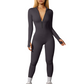 Women's ribbed long-sleeve zip-up casual athletic jumpsuit