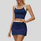 Two-piece contrasting sports tank top + A-line skirt