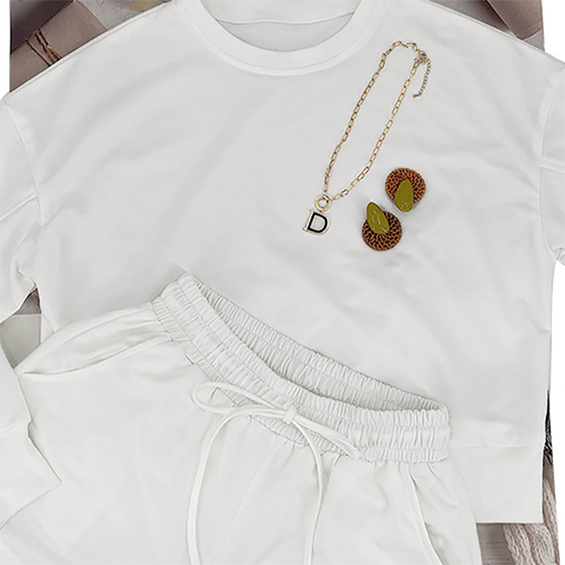 Wholesale solid color long sleeved sweatshirt+shorts set