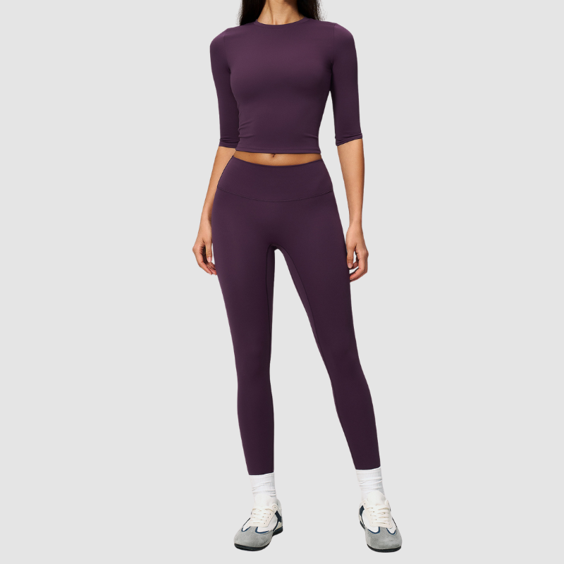 Wholesale Women's 3/4 Sleeve Crop Top & Full-Length Leggings Set – Seamless Yoga Activewear