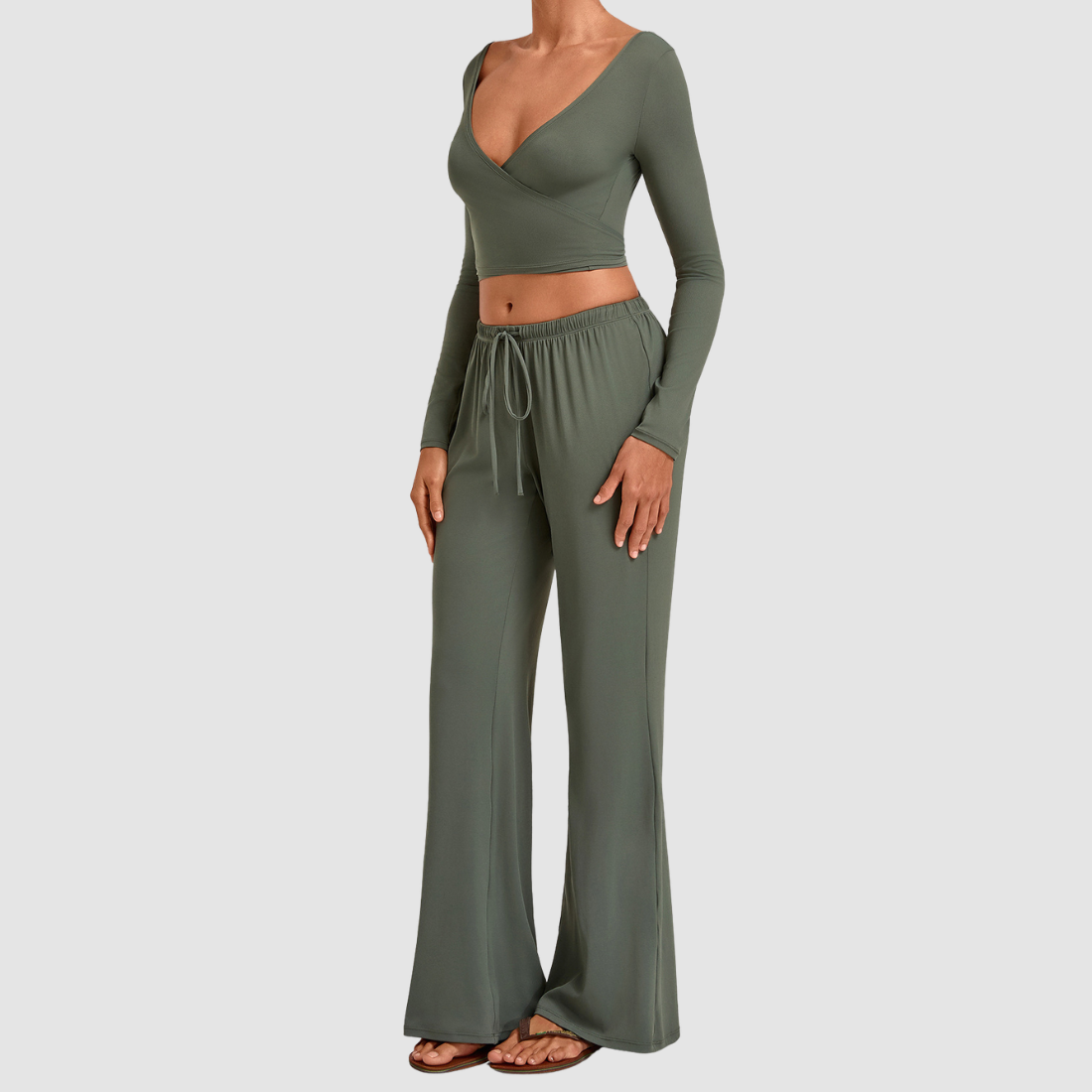 Wholesale Women’s Tie-Front Zip Yoga Cover-Up & Straight-Leg Pants Set