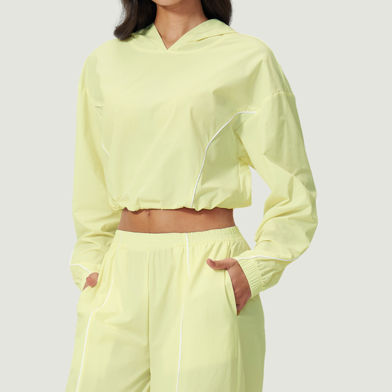 Wholesale Women's UPF50+ Sun Protection Colorblock Cropped Hoodie Jacket – Lightweight Breathable Outdoor Running Sportswear