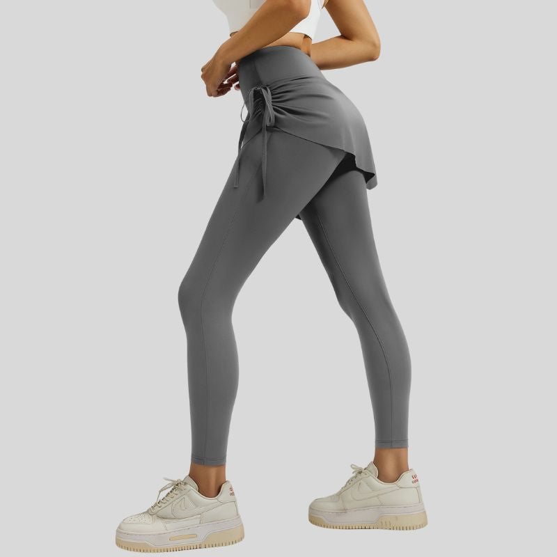 Faux two-piece drawstring athletic leggings