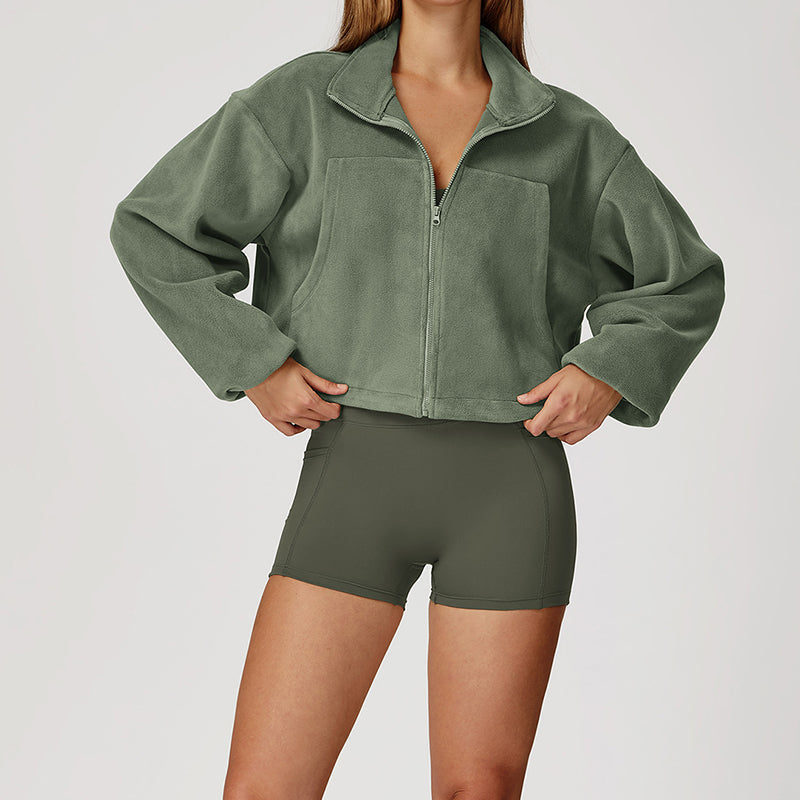 Stand collar windproof polar fleece jacket