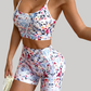 Printed backless camisole bra and yoga shorts two-piece set