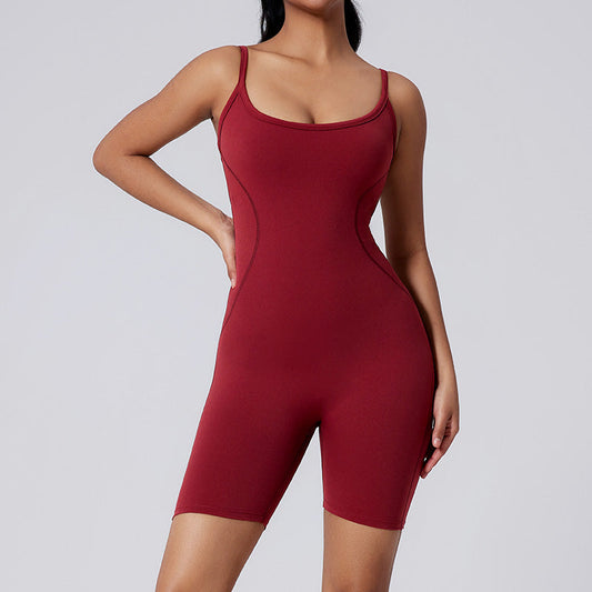 Hollow out tight fitting sports jumpsuit