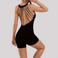 Wholesale Women's Open-Back Athletic Bodysuit – Cloud-Feel Double-Sided Quick-Dry Shorts Jumpsuit