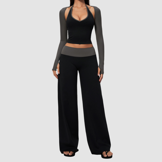 Wholesale Women’s 3-Piece Halter Yoga Set – Tank, Long Pants & Shrug