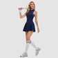 Wholesale Women's Half-Zip Sleeveless Tennis Dress – Anti-Exposure Pleated Sports Dress