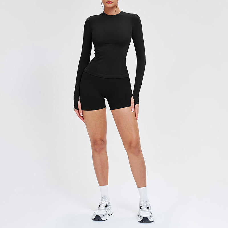 Wholesale solid color long-sleeved top + shorts