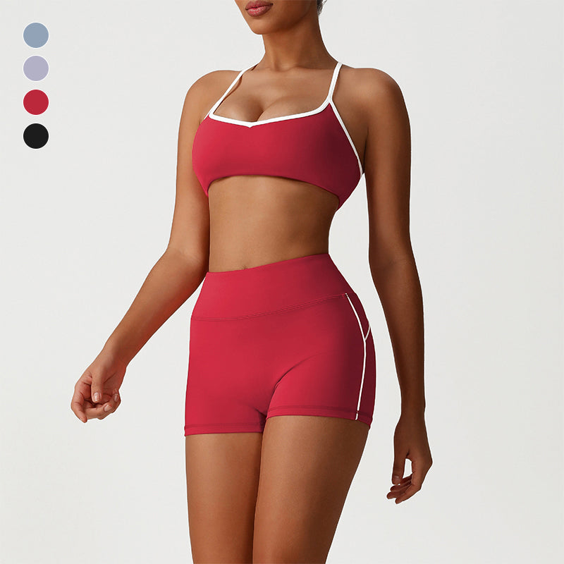 Cross-Back Color-Blocked Bra + High-Waisted Butt-Lifting Shorts 2-Piece Set