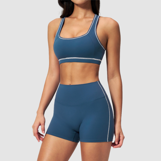 Wholesale Women's Seamless Seam-Detail Sports Bra + High-Waist Shorts Set – Butt-Lifting Yoga Gym Activewear