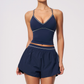 Wholesale Women's Brushed Yoga Set: Halter V-Neck Bra & Shorts – Colorblock Quick-Dry