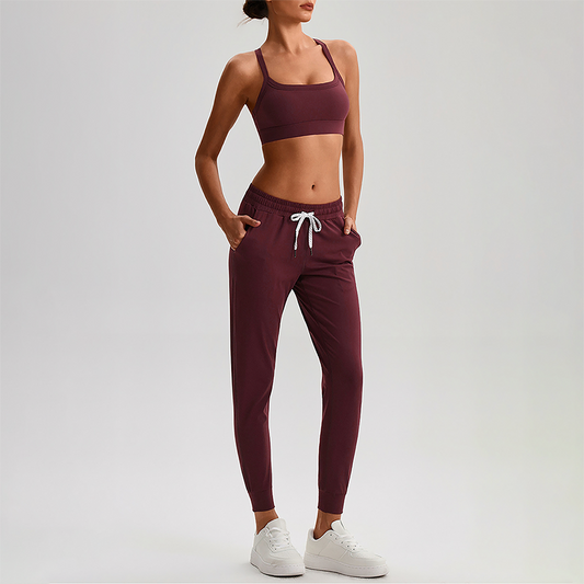 Wholesale Naked-Feel Open-Back Sports Bra & High-Waist Jogger Pants Set – Sculpting Yoga 2-Piece