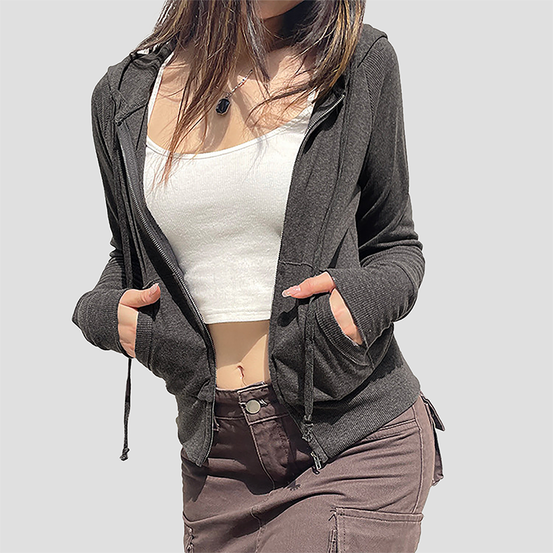 Wholesale Women's American Style Cropped Zip-up Jacket – Vintage American style cropped Jacket