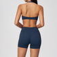 Wholesale Women's Halter Neck Yoga Set – Padded Bra & High-Waist Shorts Activewear