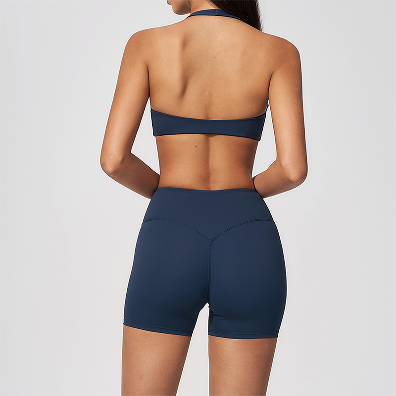 Wholesale Women's Halter Neck Yoga Set – Padded Bra & High-Waist Shorts Activewear