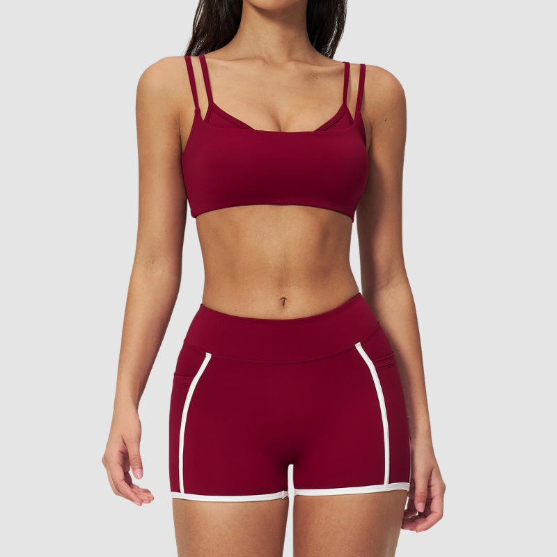 Wholesale Naked-Feel Stripe-Detail Sports Bra & High-Waist Biker Shorts Set – Sculpting Yoga 2-Piece