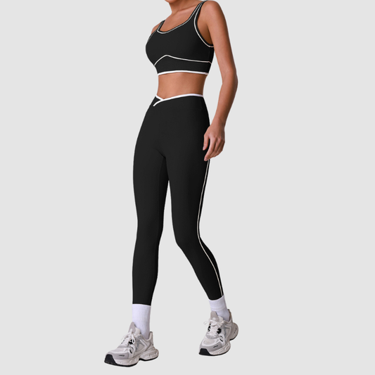 Wholesale Naked-Feel Color-Block Sports Bra & High-Waist Leggings Set – Cross-Back Yoga 2-Piece