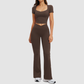 Wholesale square-neck crop top + high-waisted flared pants