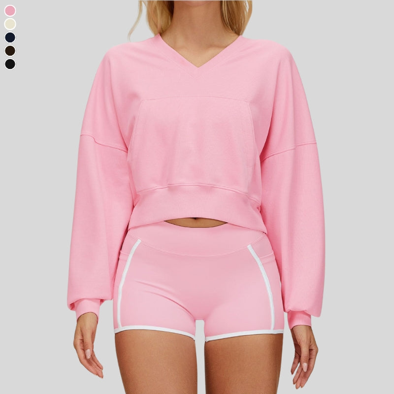 Warm V-neck hooded sweatshirt