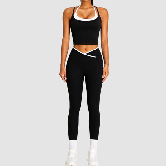 Wholesale Women's Color Block Racerback Sports Bra & High-Waist Leggings Set – Naked Feel Yoga Gym Activewear