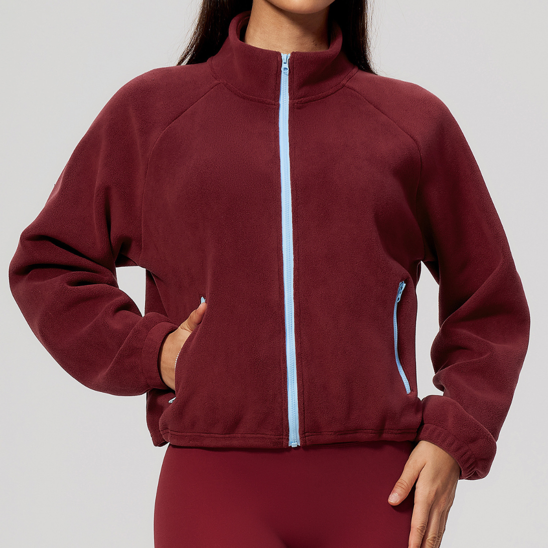 Wholesale Women's Activewear Plush Stand-Collar Zip Cropped Sports Jacket