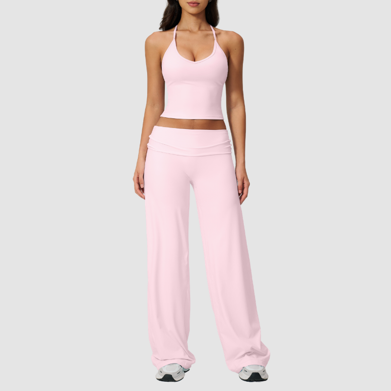 Wholesale Breathable Tank Top& Fold-up High Waist Flare Leggings Set