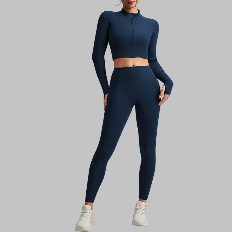 Square Neck Bra + Cropped Jacket + High-Waist Leggings 3-piece set