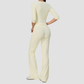 Wholesale Women's Round Neck Mid-Sleeve Tops + Flare Pants Yoga Set