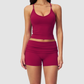 Wholesale women's brushed vest and fold-over hip-lifting shorts set