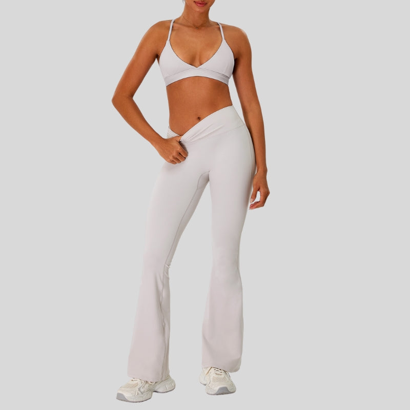 Strap sports bra+High-waisted flared pants 2-piece set