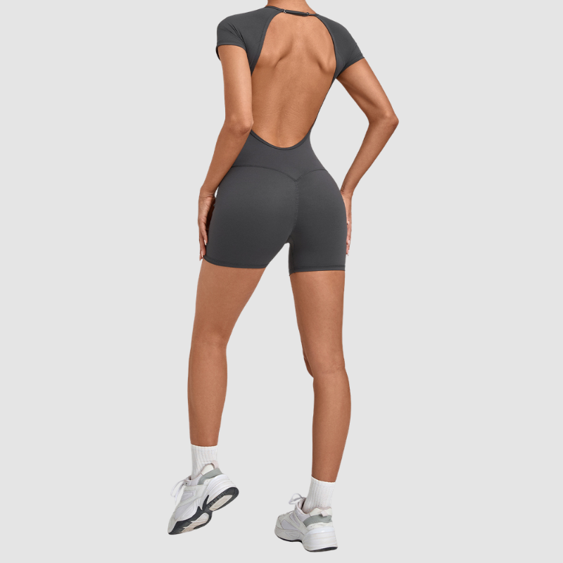 Wholesale Women's Open-Back Adjustable Yoga Bodysuit – Slim-Fit Butt-Lifting Short Romper