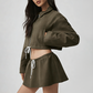 Wholesale Cotton-Blend Drawstring Zip Jacket & Mini Skirt Set – 2-Piece Casual Sports Matching Set
