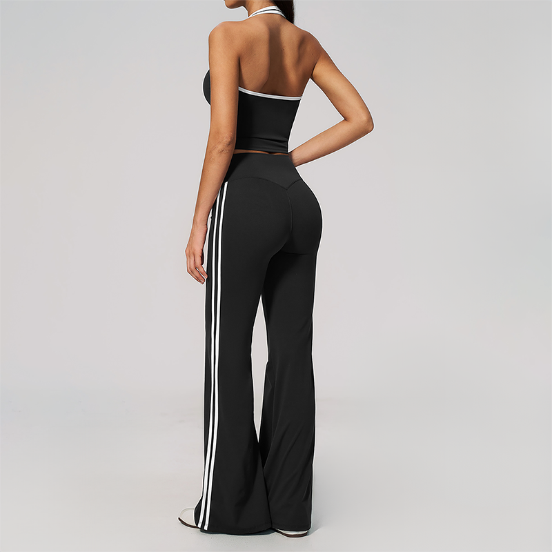 Wholesale Women's Bare-Feel Color-Block Tank Top & High waisted flared pants Set