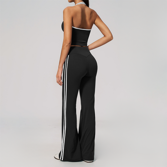 Wholesale Women's Bare-Feel Color-Block Tank Top & High waisted flared pants Set