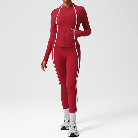 Wholesale Snug-Fit Color-Blocked Jacket + High-Waisted | Wonderxfans bulk activewear