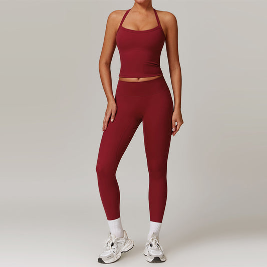 Tanfier de yoga croisé brossé + leggings à taille haute