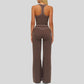 Contrasting racerback tank top+ High-waisted wide-leg pants 2-piece set