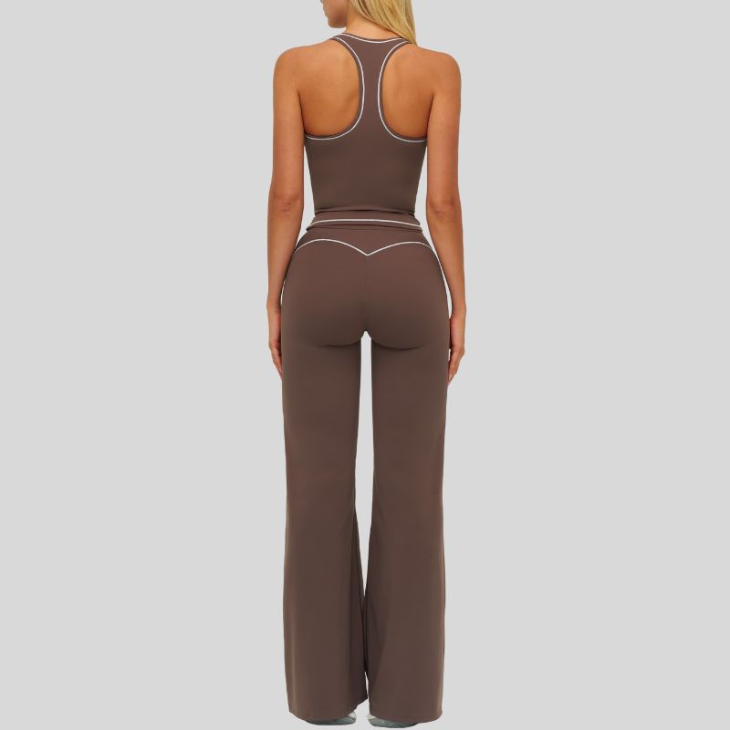 Contrasting racerback tank top+ High-waisted wide-leg pants 2-piece set
