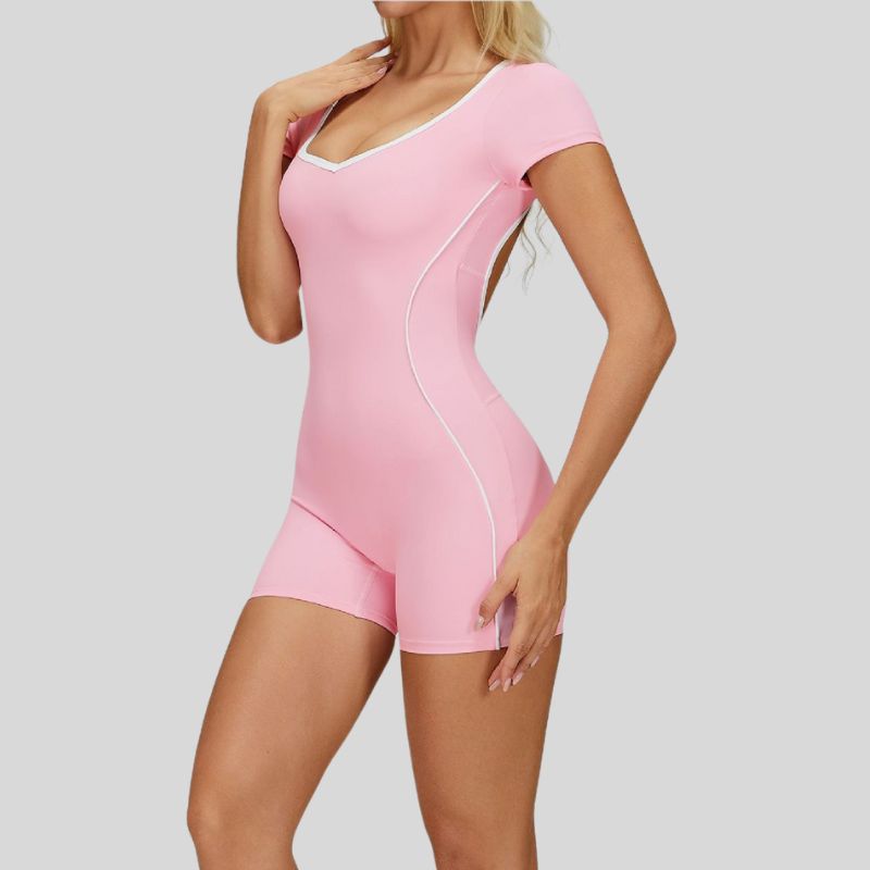 Contrasting backless yoga bodysuit.