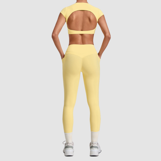 Wholesale Women's Naked-Feel Short Sleeve Crop Top + High-Waist Leggings Set – Moisture-Wicking Yoga Fitness Activewear