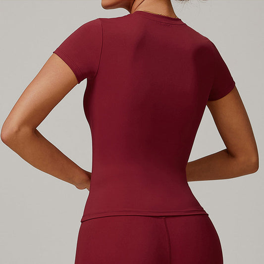 Brushed short sleeve and round neck yoga top