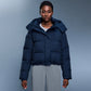 Detachable-hood relaxed-fit down jacket
