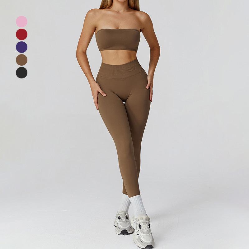 Tubo sem costura Sport Bra + Setes de 2 peças de cintura alta